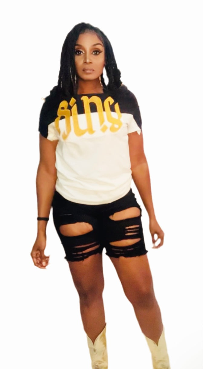 SI’NU UPSIDE DOWN T-SHIRT Ambigram (gold)